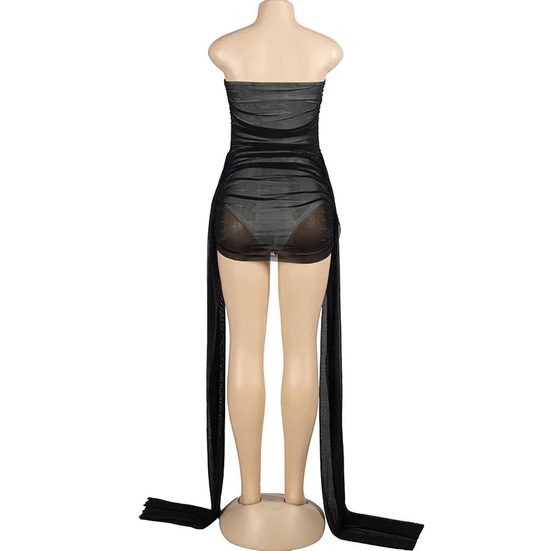 Black/Red Color Autumn Spring Summer Clothing New Fashion Vendor Women Sleeveless Mesh Tube Mini Dresses Unique Sexy Dress Evening Party Night Clubwear Sexy Gowns