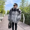 BEST PRICE S-2XL Ladies Luxury Top Quality Women's Winter Warm Real Silver Fox Mink Fur Jacket Long Coat Bigger Hood Cotton Filling Poncho Outerwear Jackets Wedding Guest Celebrities Evening Party Ladies Luxury Apparel Suppli