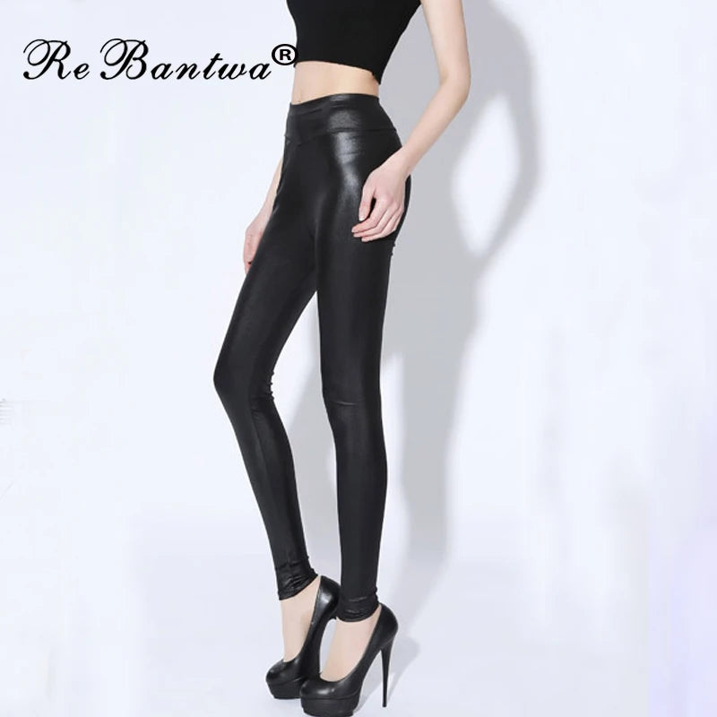 Plus Size 6XL 7XL Women Leggings Black High Waist Faux Leather Fitness Leggings High Elastic Stretch Skinny Pant Pencil Trousers
