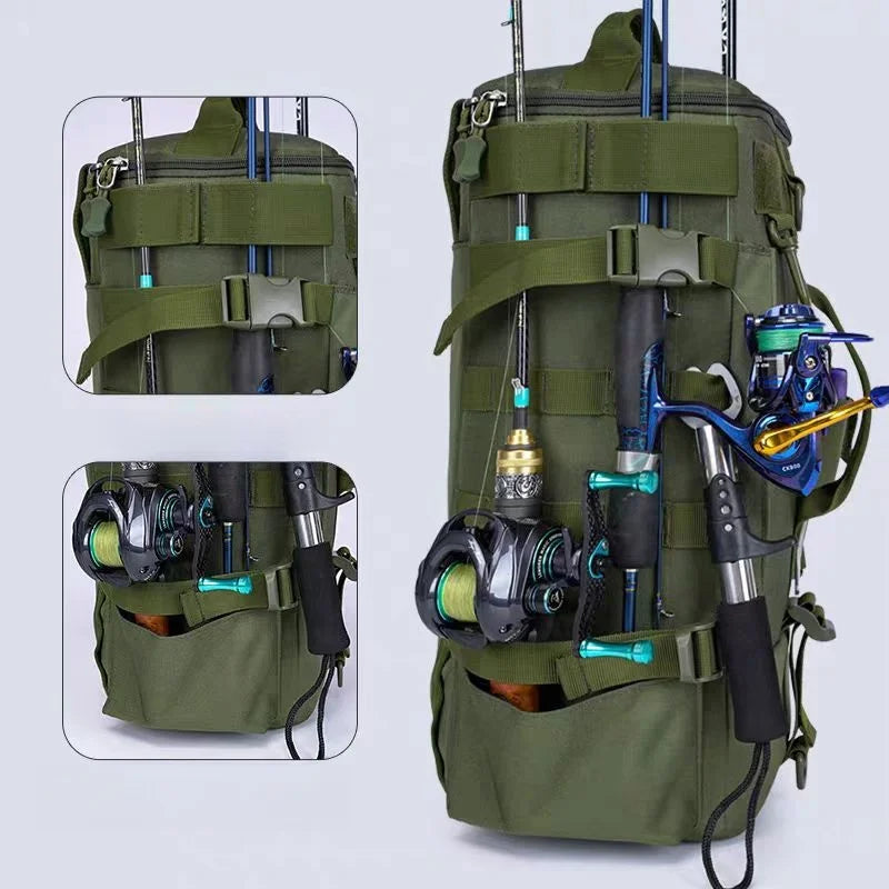 20L-35L Large-Capacity Multi-Functional Outdoor Fishing Bag Water-Repellent Sub-Bag Dry Wet Separation Mountable Fishing Rod Holder Fishing Accessories