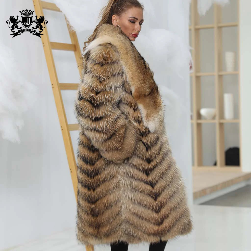 BEST PRICE 100% Real Raccoon Mink Fur Long Coats Women  Luxury Winter Warm Long Style Unisex Genuine Natural Raccoon Fur Outerwear Maxi Coat Red Carpet Celebrities Evening Business Party Prom Ladies Luxury Apparel Supplies