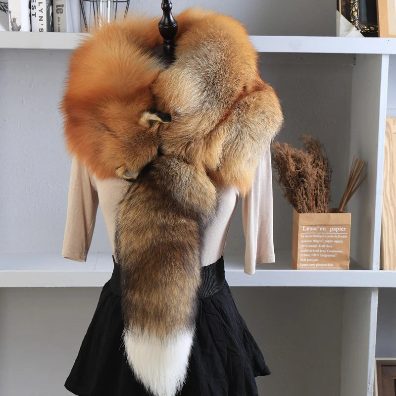 120cm Long 5 Colors New Luxury Brand Genuine Real Silver Red Fox Fur Scarf High Quality Soft Fluffy Winter Shawl with Luxury Fur Collar Wedding Guest Evening Business Party Prom Women and Men Luxury Apparel Accessories
