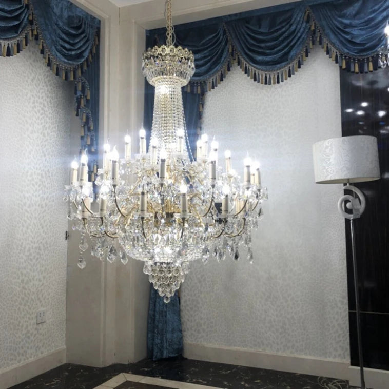 HOT SALE Villa Home Baroque Style Copper Luxury Chandelier Sparkle Crystal Tassels Decoration Living Room Staircase Atmospheric Classical Pendant Lights