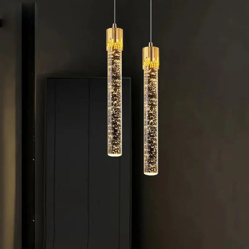 Home Indoor Bedroom Modern Luxury Clear Crystal Bar Led Pendant Light Bedroom Bedside Living Room Pendant Lamp Home Decoration Chandelier Gold Lighting Accessories