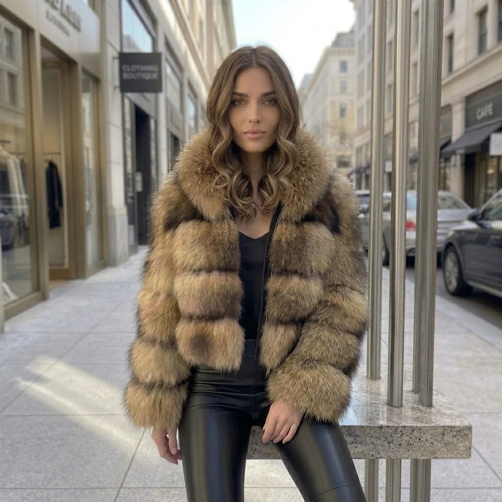 Just Arrived S-3XL Plus Size  New Style 100% Real Raccoon Fur Hooded Long Sleeves Winter Warm Coat Women Real Fur Snow Boots Outerwear Jacket Natural Raccoon Fur Coat Ladies Luxury Apparel Supplies