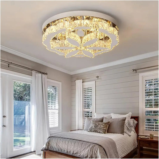 Italian Modern Simple LED Crystal Ceiling Light Stainless Steel Base Square Fixture Color Change Remote Control for Home Villa Bedroom Living Room Hotel Use Lighting Supplies