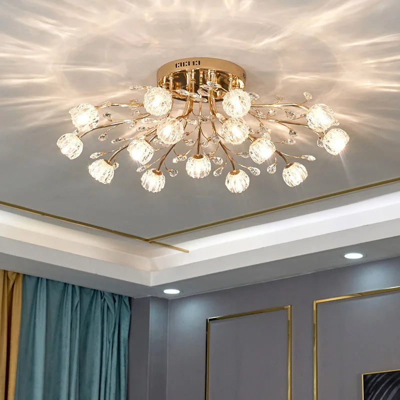 Villa Home Living Room Modern Crystal Ceiling Light American Minimalist Crystal Ceiling Light Restaurant Living Room Flower Crystal Ceiling Light