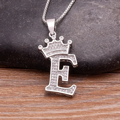 Hot Sale A-Z Letters Crown Pendant Initial Alphabet Necklace For Women Men Accessories Name Jewelry  Party Birthday Gifts