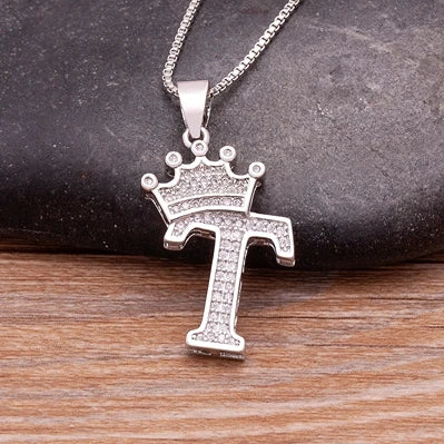 Hot Sale A-Z Letters Crown Pendant Initial Alphabet Necklace For Women Men Accessories Name Jewelry  Party Birthday Gifts