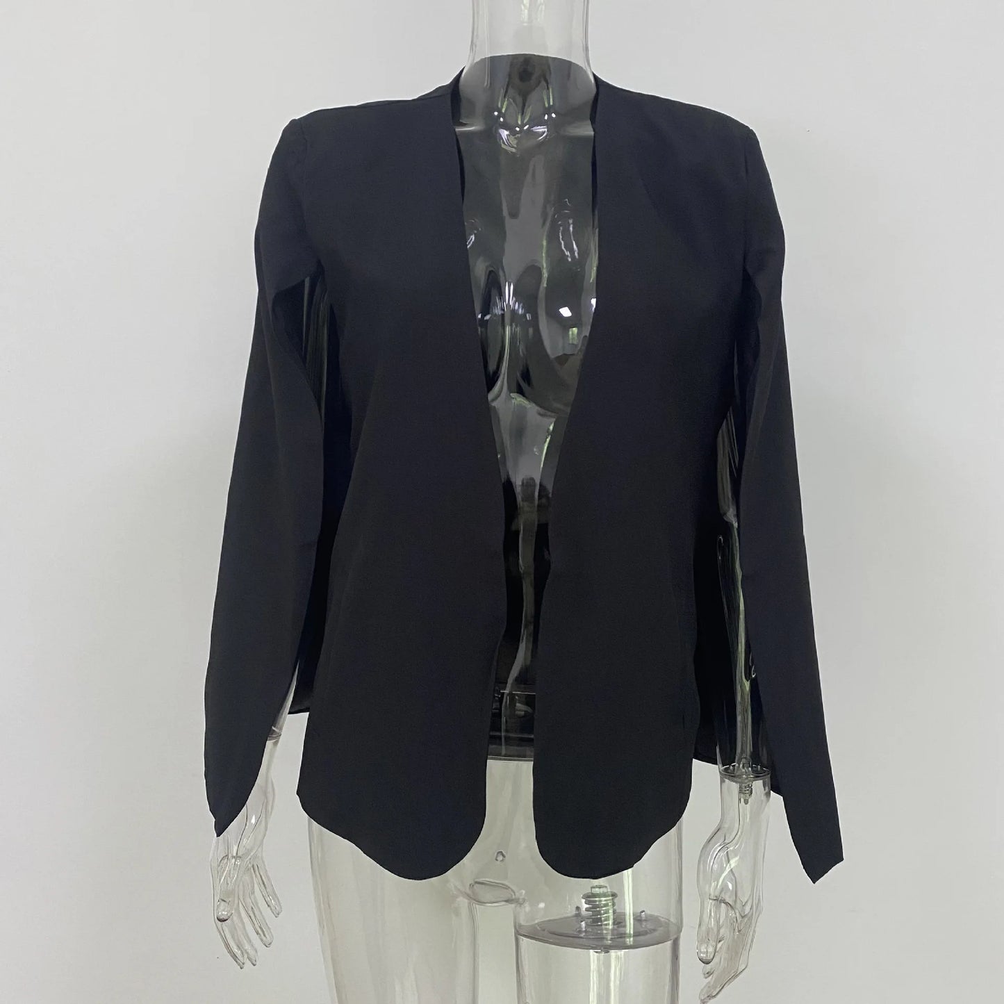 Black/White Color Women Elegant V-Neck Coat Pockets Office Lady Wear Solid Outerwear Female Casual Chic Open Stitch Tops Ladies Clothing Accessories