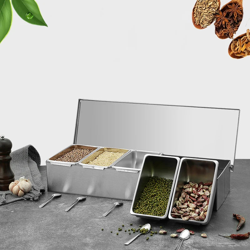 304 Seasoning 3/4/5.6 Professional Boxes Top Quality Stainless Steel Ingredients Organizer  Box Cheese Sauce Salt Sugar Storage Box Spice Jar Baking Tool Home Kitchen Accessories