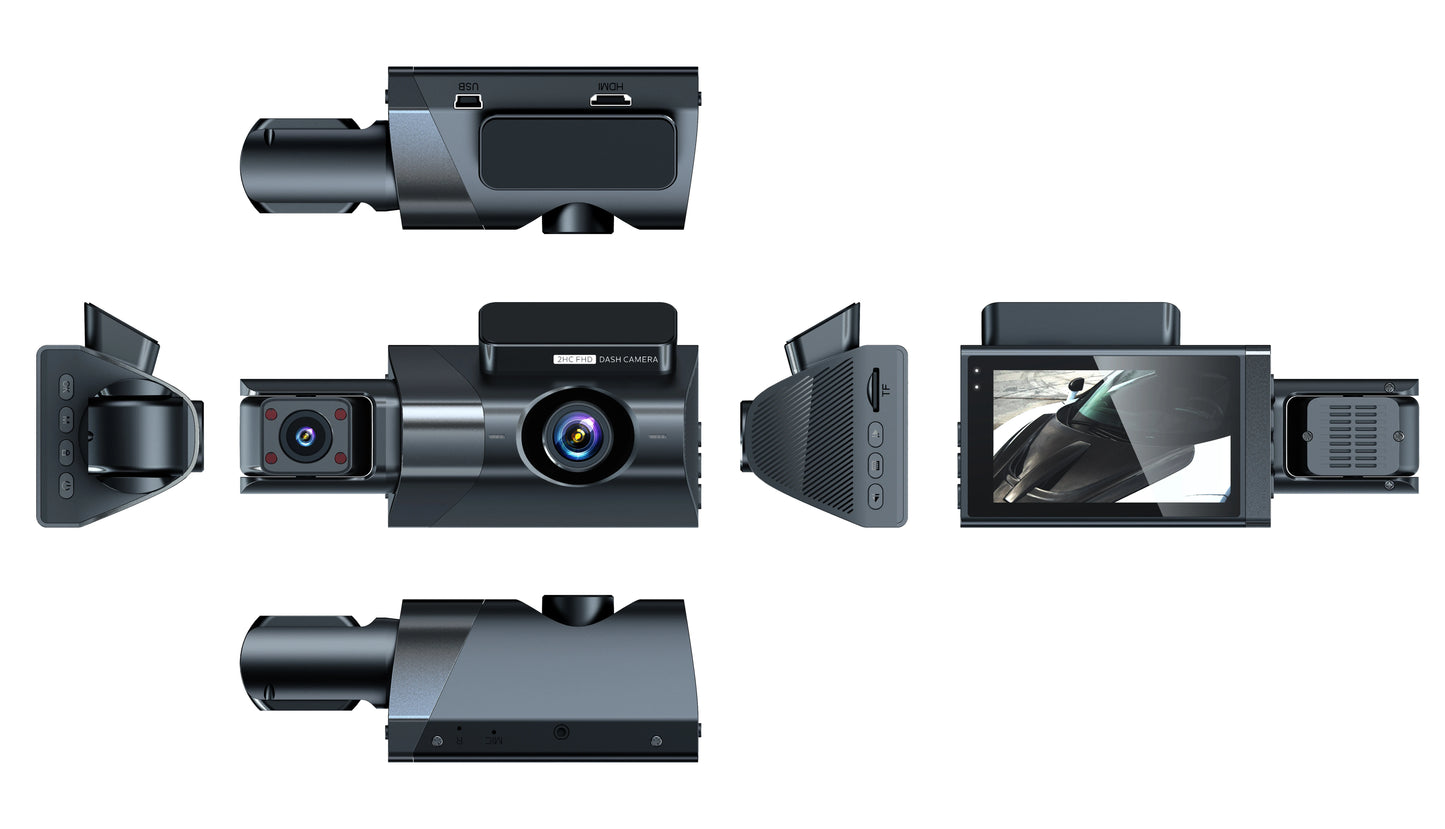 3 Lens Dashcam with WI-FI App Control  1080P Loop Recording Front 1080P Car Camera Mode Dash Camera for Cars Video Playback FHD Cars Vehicle Security Accessories Safety Supplies