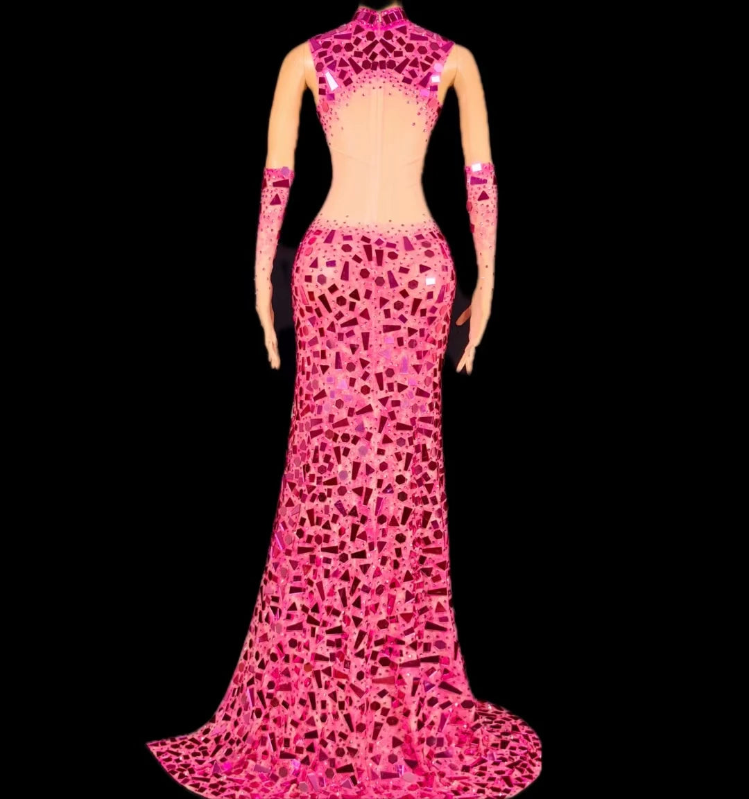Boutique HOT SALE  Elegant Pink Crystal Sequin Wedding Guest Red Carpet Celebrities  Formal Party Dress High Slit Long Banquet Floor-Length Dress Women Night Clubwear Prom Evening Mermaid Maxi Dress Ladies Luxury Apparel Supp