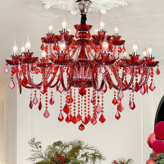 Home Villa Living Room Green/Purple/Pink/Red Color Maria Teresa K9 Crystal Luxury Chandelier Chrome Finish Multi Arm Pendant Light With Teardrop Crystals Interior Decor Home Lighting Supplies.