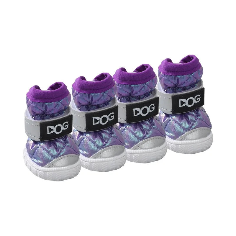 4 Colors Luxury Modern Pet Dog Shoes Waterproof Snow Boots Anti-Slip Solid Pattern Cotton Stocked Outdoor Boots