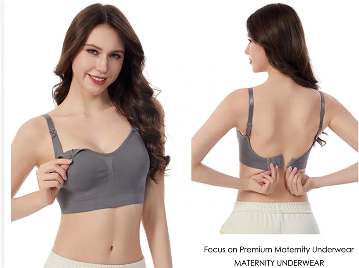 12 Colors S-4XL Plus Size  Non-Underwire Double Seamless Lactation Bra Postpartum Breast Feeding Underwear with Removable Breathable Breast Pad Women's Underwear