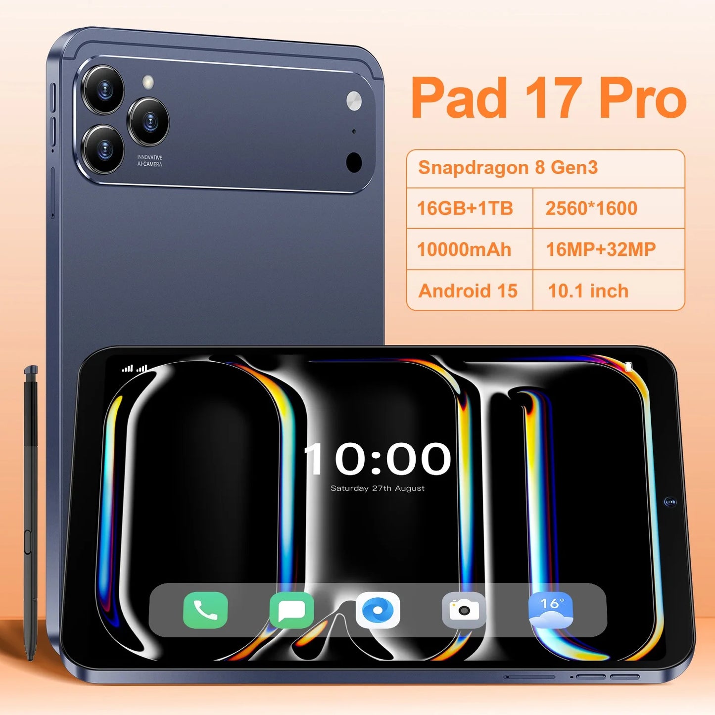 HOT SALE New  Pad 17 PRO Android 15 Wi-Fi  Tablet PC 10.1-inch  HD Capacitive Screen 16MP+32MP Camera 16GB+1TB Storage 4G/5G GSM Wi-Fi MTK Processor Tablet Electronic Supplies