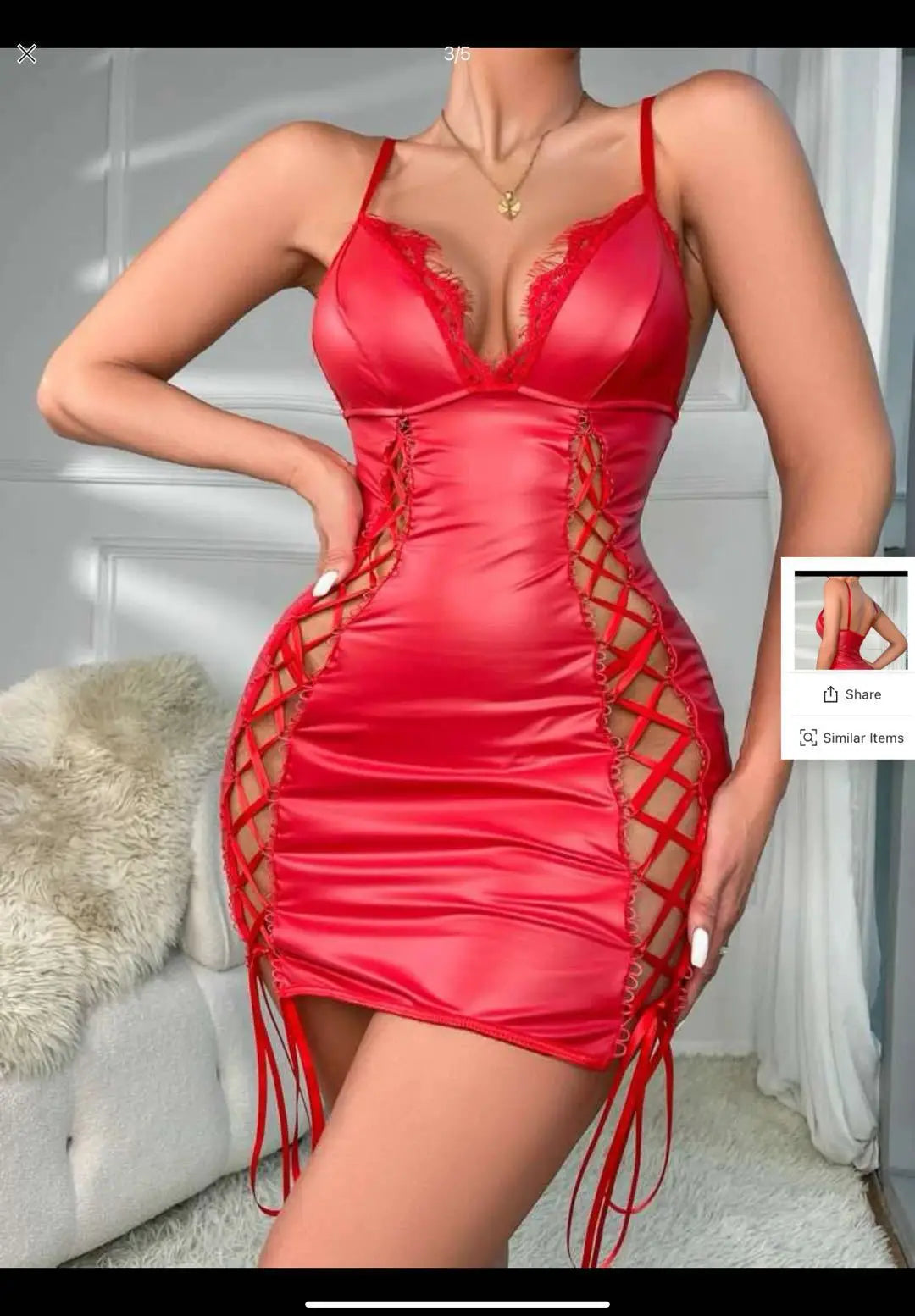 Sexy Hot S-2XL Black/Red Color Women's Cross-Border Supply European American Sexy Women's Patent Leather Dobby Fabric Suspender Side Split Hip Mini Dress