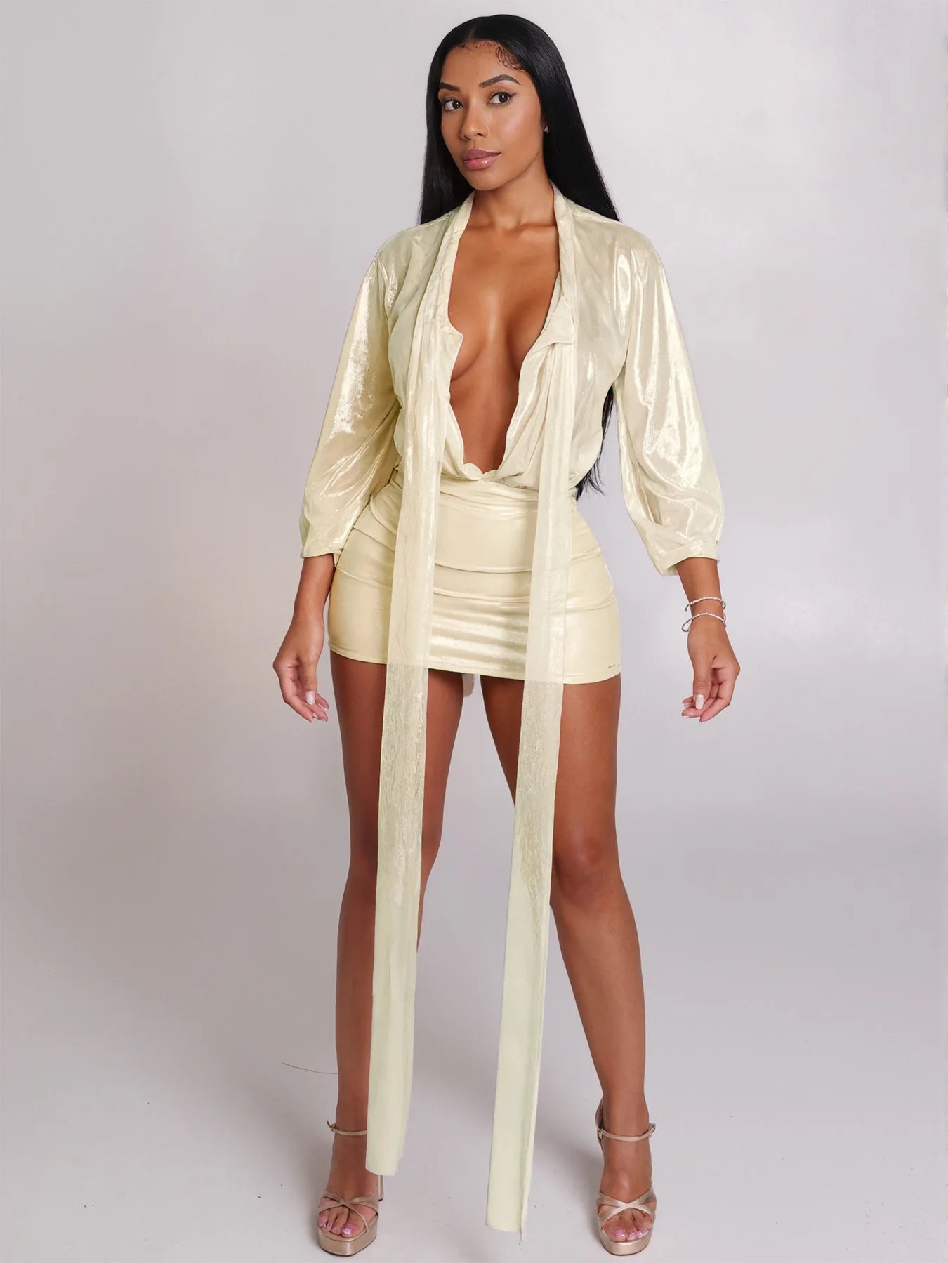 NEW Arrivals Women Autumn Spring Summer Fashion  New Beauty Deep V-Neck Thread Full Mini Dress Sexy Cross-Border Fashion for Summer Evening Beach Parties Night Clubwear Outfits
