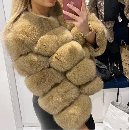 15 Colors S-2XL Luxurious Real Fox Fur Coat Women Cropped Natural Fur Jacket Customizable Real Fox Fur Coat Snow Outerwear Jackets Night Clubwear Prom Evening Party Winter Warm Ladies Luxury Apparel Supplies