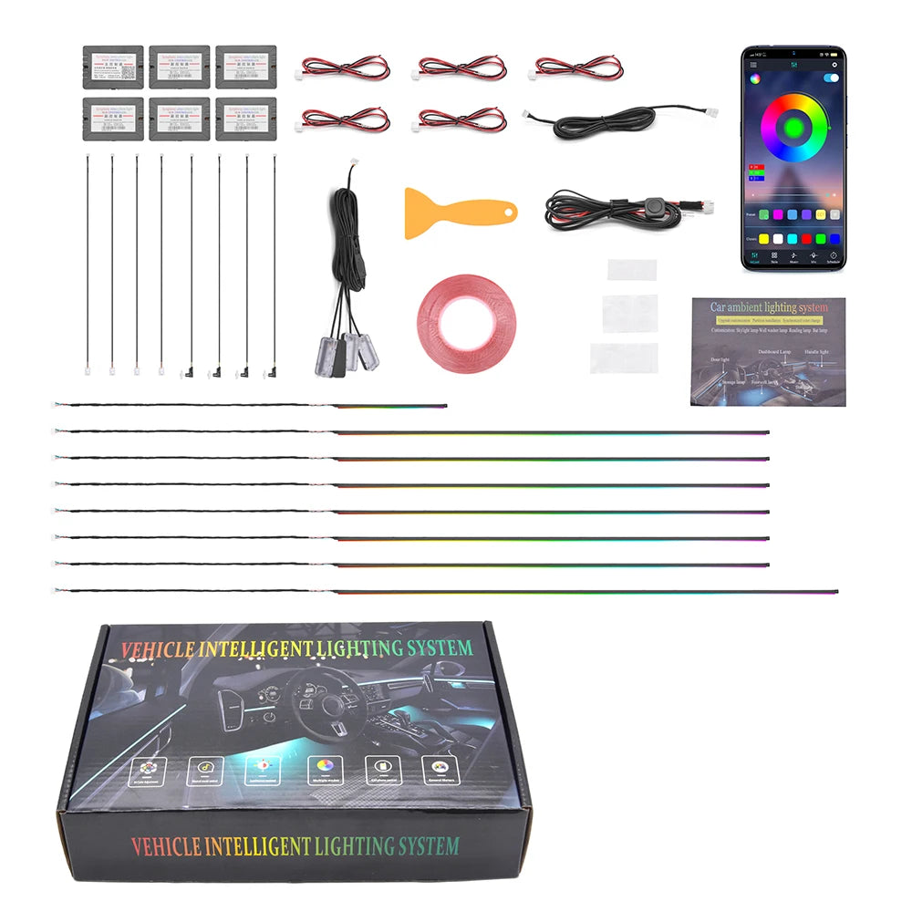 NEW Car Interior Night Driving Decoration RGB Dynamic Symphony Car Interior Light 18 / 20 in 1 Ambient Atmosphere LED Light Kit for Car Vehicle Decor Supplies