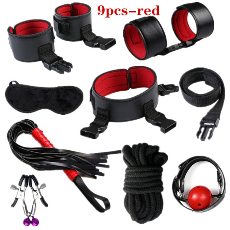 Adult leather plush bondage bundle set, gag, whip, butt plug, sex toys for women, nipple clips, erotic toys