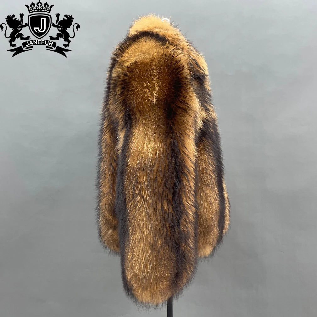 Boutique Gala HOT SALE (Few Units Left) NEW Arrivals Men's Luxury 100% Real Raccoon Fur Jacket with Turndown Collar Wildness Raccoon Fur Coat Christmas Gift for Husband Lover Boyfriend  Outerwear Jacket Gentleman Winter Appar