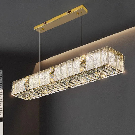 Villa Home Luxury Glaze Crystal Long Pendant Lamps Dining Bar Counter Living Room Restaurants Glass Chandelier Modern Villa Living Room Creative LED Line Lights