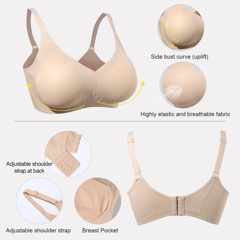 Mastectomy L/XL/2XL Plus Size Bra Breast + Silicone Pads Prosthesis Wireless Post-Surgery Pocket Design for Breast Forms Enhancement Inserts Silicone Bra Women Underwear Products