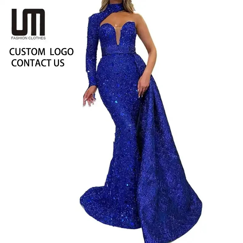 Mother of Bride Royal Blue/Red Color S-3XL Plus Sie Curvy Women's Long Sleeve Elegant Wedding Evening Party Ball Gown Autumn Winter Collection Empire Waistline Floor-Length Bodycon Dress Celebrities Red Carpet Ladies Luxury A