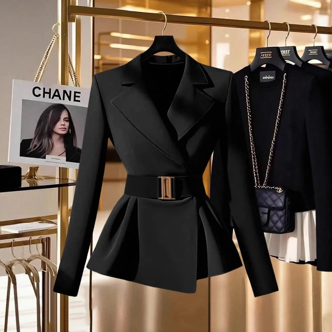 New Italian Fashion  Autumn Spring Women's Elegant Business-Casual Solid Anti-Wrinkle Hand Embroidery Long-Sleeve Black Coat for Cross-Border Clothes Blazer Jackets Ladies Luxury Apparel Accessories