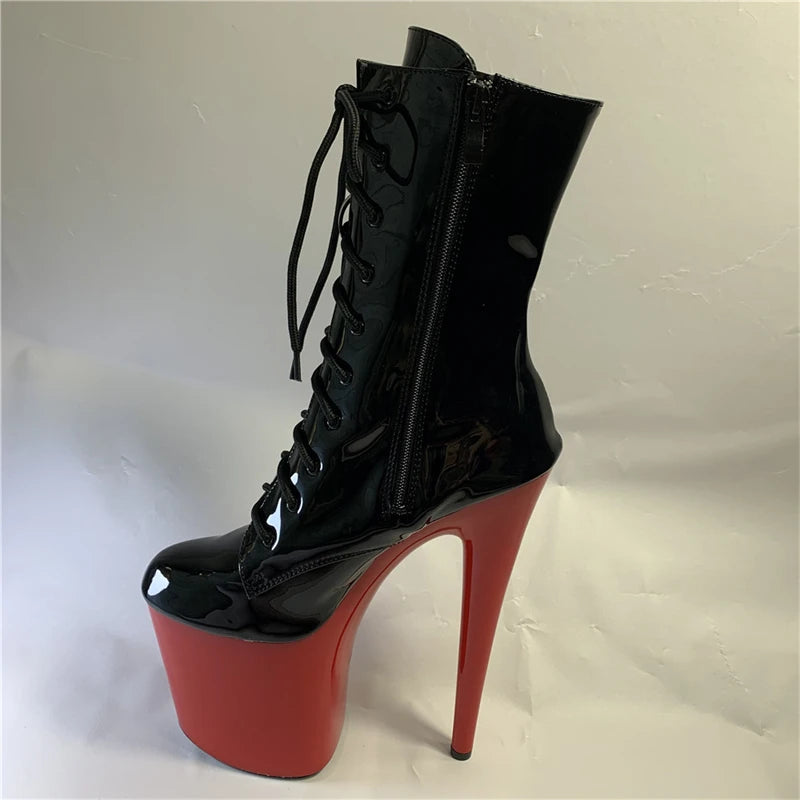 Black/White/Pink/Red Color Women's Platform Lace-Up ZIP Closure Ankle Bootie Boots 8inch-20CM Thin Heel Waterproof PU Leather Upper  Red Height Increasing Night Clubwear Pole Dance Women Shoes