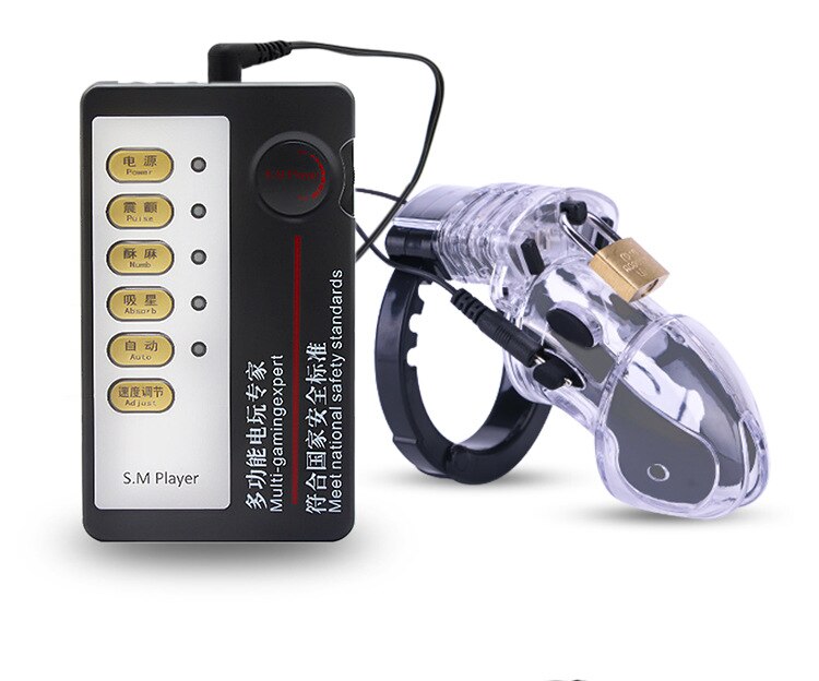 Electric Shock CB6000 Cock Cage Sex Ball Stretcher BDSM Timer Lock Chastity Belt Electro Stimulation Penis Ring SM Male Sex Tool