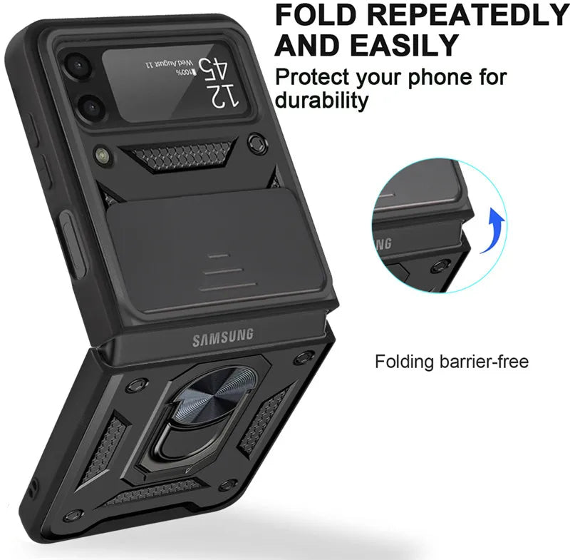 For Samsung Galaxy Z Flip 3 4 Case Magnetic Car Ring Shockproof Armor Stand Holder Phone Cases for Galaxy ZFLIP3 ZFLIP4 Cover