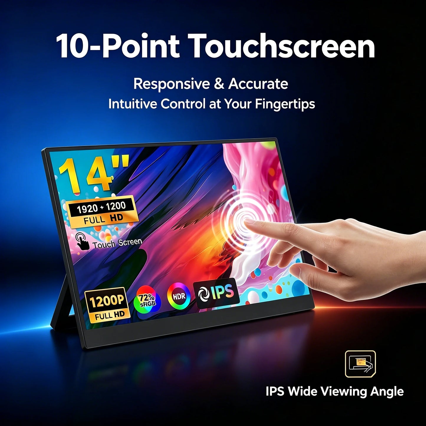 Portable 14-inch 1920x1200 60Hz Touchscreen IPS Monitor USB-C FHD 16:10 External Display for Laptops/Macs/Gaming/Office Business Professional Monitor
