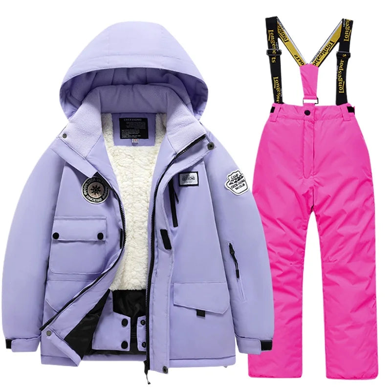 BEST PRICE 2 PCS Set Children's Girls Boys Top Quality Waterproof Ski Jacket + Pants Kids Snowboard Suit Snow Wear Ski Clothes for Kids Ski Suit Ski Clothing