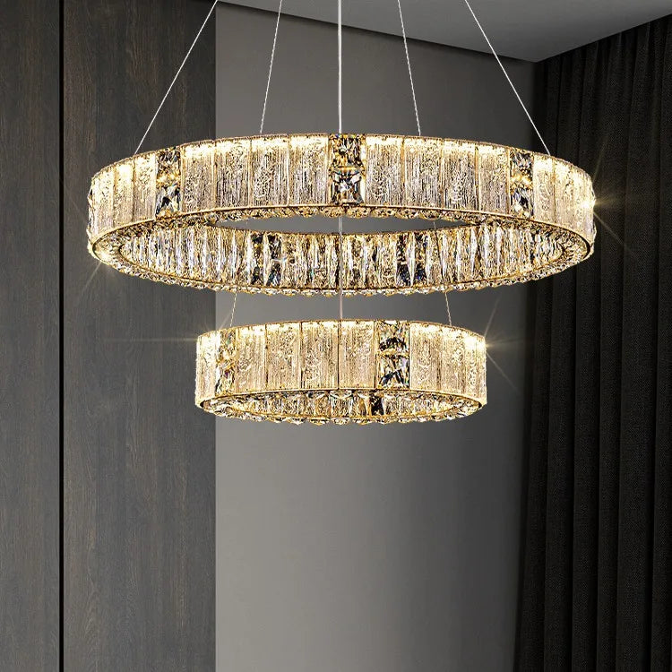 Villa Home Luxury Glaze Crystal Long Pendant Lamps Dining Bar Counter Living Room Restaurants Glass Chandelier Modern Villa Living Room Creative LED Line Lights