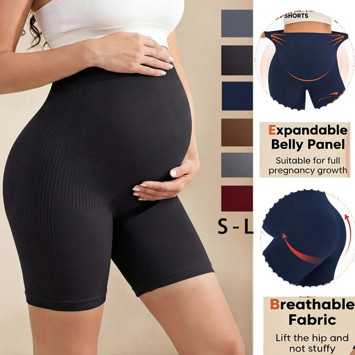 NEW Arrivals 7 Colors Women's Summer Thin High Waist Maternity Yoga Leggings Control Belly Support Butt Lift High Elastic Breathable Pregnant Women Board Shorts Pregnancy Apparel Accessories