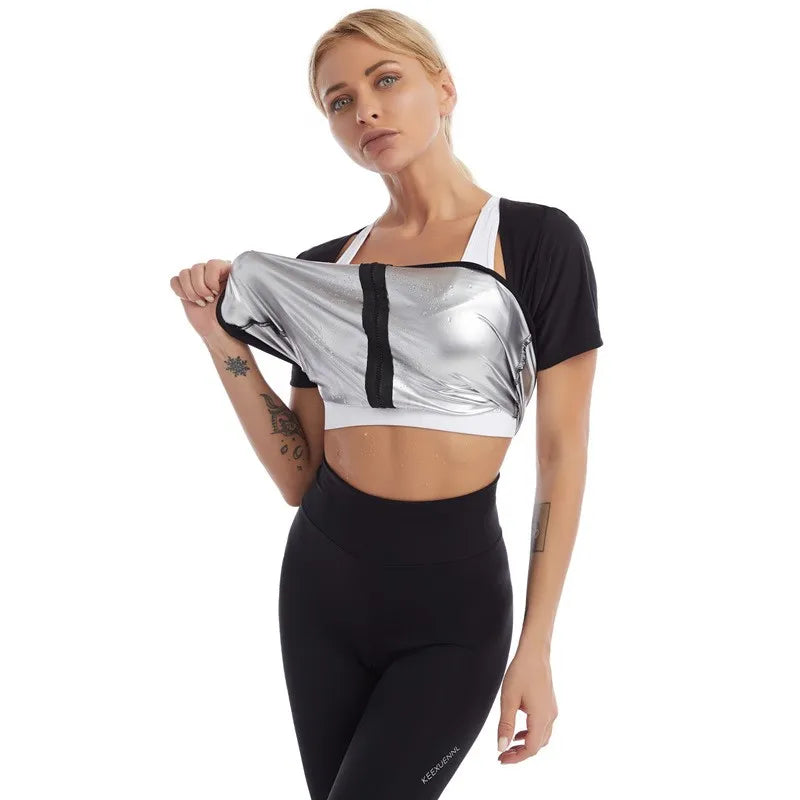 S-5XL Women's Outdoor Running Gym Fitness Waist Trainer Sweat Shirt Sauna Suit for Home Weight Loss Workout Shaper Cincher Slimming T-Shirt Fat Burning Shapewear