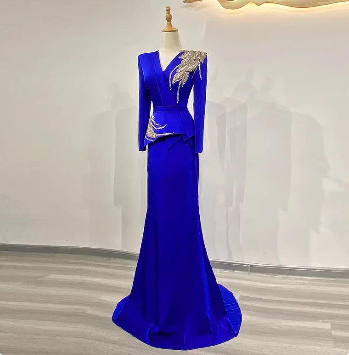 Mother of Bride 5 Colors  Royal Blue Blazer-Style Women's Wedding Guest Evening Party Business Dinner Red Carpet Celebrities Maxi Dress  Embroidered Sequined Mermaid Floor-Length Luxury Gown Ladies Formal Apparel Clothing Sup
