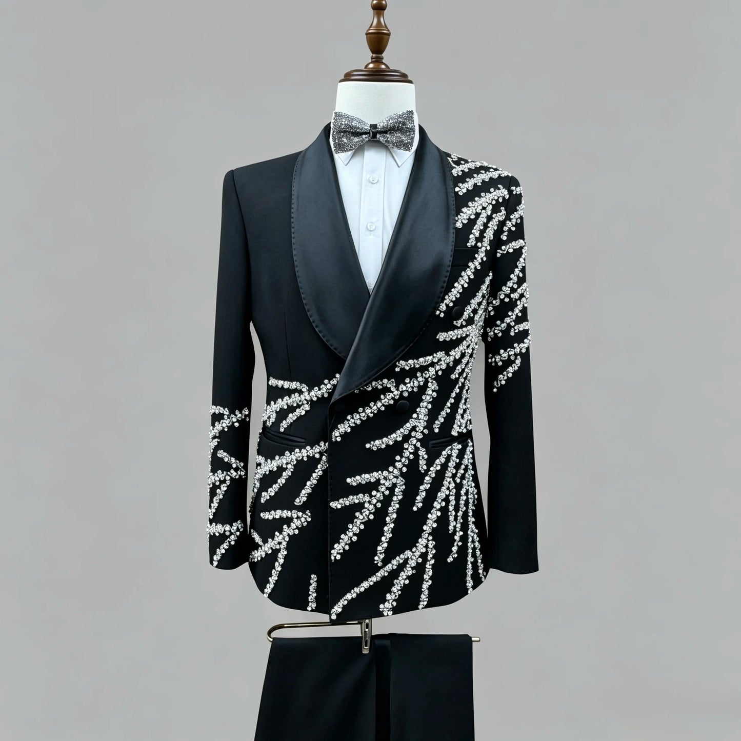 2 PCS Set Xs-3XL Plus Size New Fashion Custom Handmade Luxury Rhinestones Crystal Breathable Tuxedo Blazer Men's Suits Wedding Groom Guest Evening Business Dinner Nightclub Prom Red Carpet Celebrities Male Formal Luxury Appar