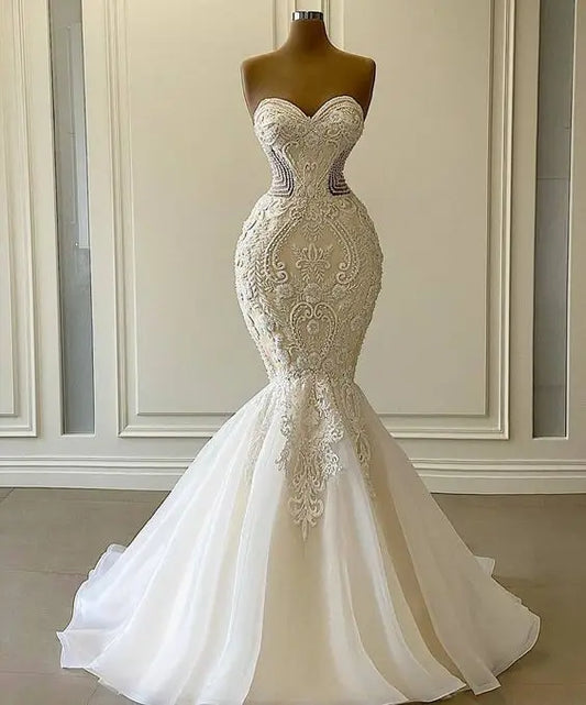 NEW Fashion High Quality Ivory/White Color Plus Size Women Sexy Wedding Dress Evening Wedding Prom Party Mermaid Formal Bridal Gown