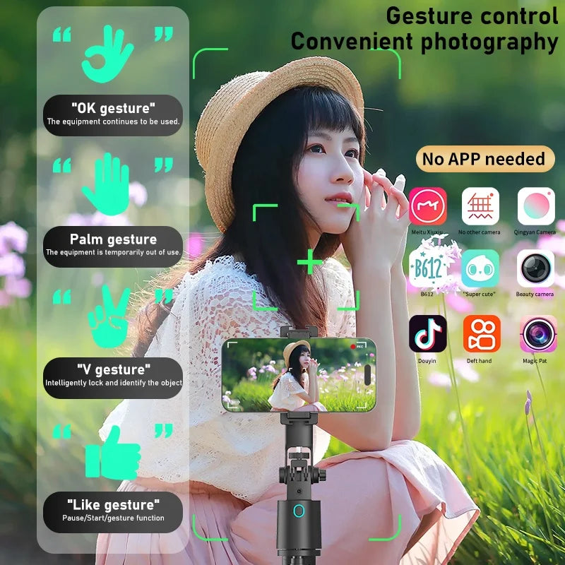 New Set Ai Tracking 360 Degree Roll Axis 180CM AI Face Tracking Professional Gimbal Auto Follow Remote Control Tripod Stand Selfie Stick Gimbal Stabilizer for Vlog TikTok YouTube Video Maker Gimbal