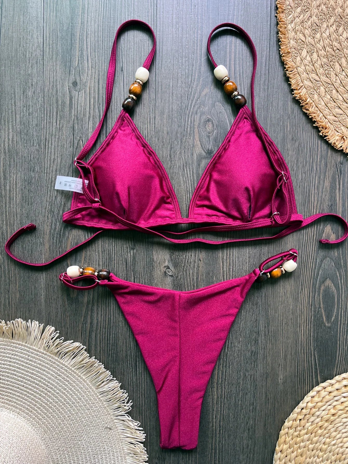 NEW Arrivals 10 Colors Sexy Shinny Triangle Top Double Lined Fabric Swimwear Women Beads Brazilian Bikini Swimsuit S-L Ladies Beachwear Swimming Pool Summer Bathing Apparel Sets Clothing Supplies
