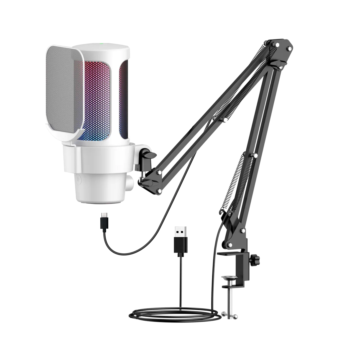 Professional USB/Type-C Metal Condenser Microphone Adjustable Boom Arm RGB Lighting One-Touch Mute Gain Control for Live  Streaming Podcast
