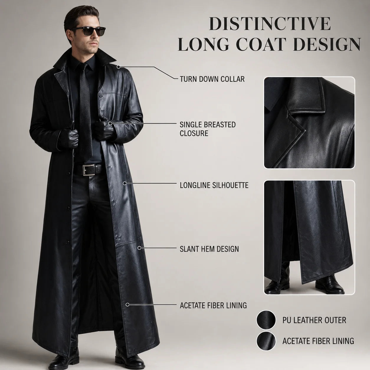 BEST PRICE 4 Colors S-5XL Plus Size Men Top Quality PU Leather Long Coat Slim Fit Trench Outerwear Windproof Single Breasted Turn Down Collar Winter Clothes Christmas Gift for Husband Lover Boyfriend