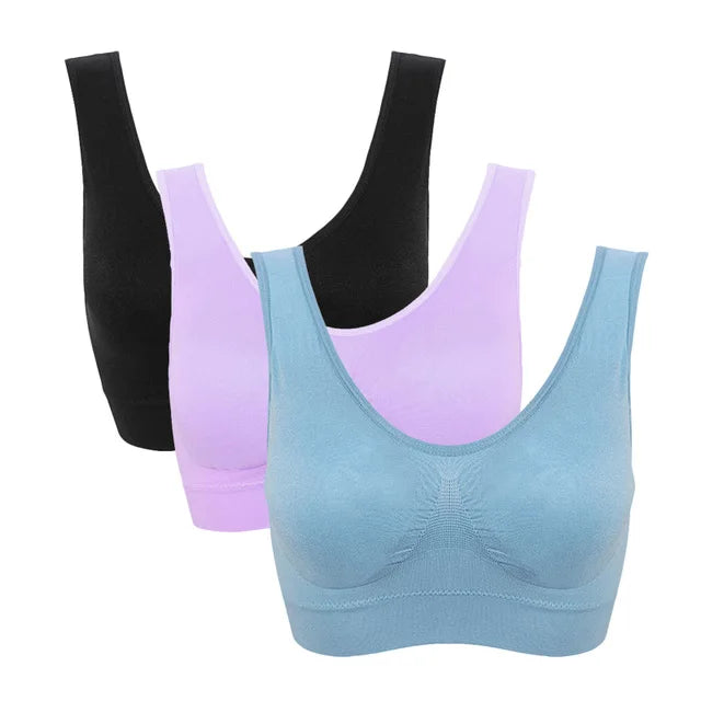 NEW Arrivals 3PCS Set M-5XL Lot Sports Bra Women's Intimates With Pads Plus Size Bras For Women Active Brassiere Push Up Big Size Yoga Sports Vest Wireless BH 5XL