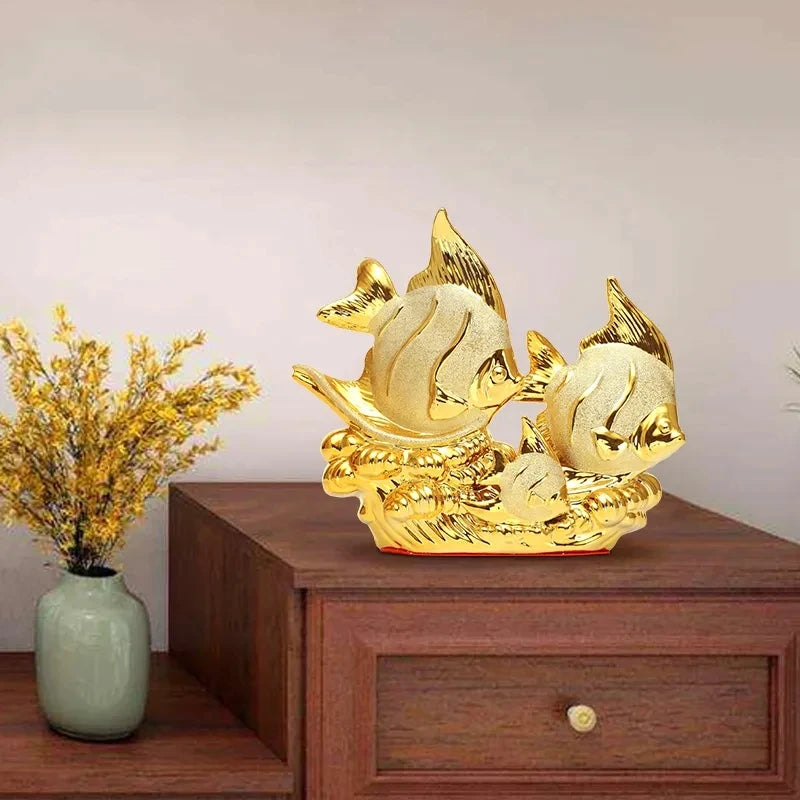 European Wedding Decor Crafts Ceramic Creative Room Decoration Handicraft Gold Fish Porcelain Figurines Decorations W4375