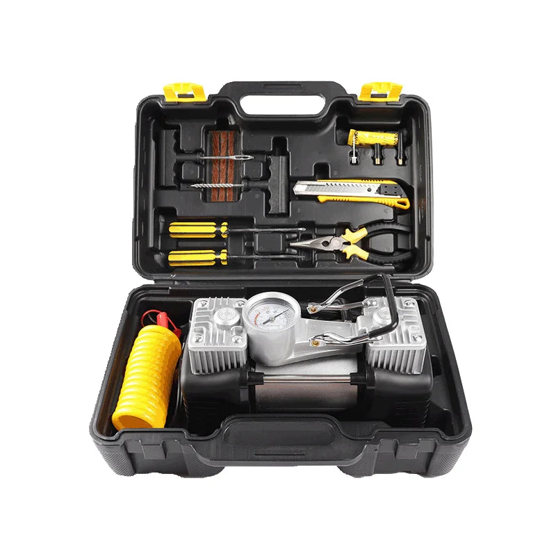 NEW Set Single Cylinder 120W 12V DC Car Air Compressor with Tire Pressure Monitor and Plastic Construction Vehicle Emergency Set