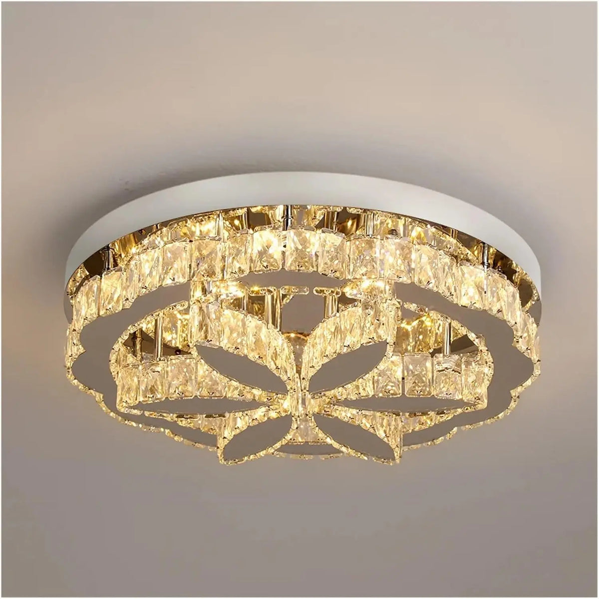 Italian Modern Simple LED Crystal Ceiling Light Stainless Steel Base Square Fixture Color Change Remote Control for Home Villa Bedroom Living Room Hotel Use Lighting Supplies